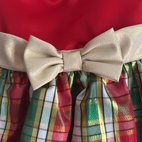 dress with stretch velvet and plaid skirt. with beautiful silver bow on front - Picture 3 of 3